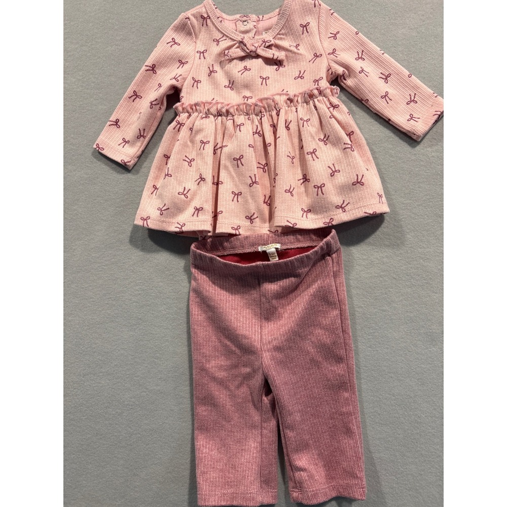 Tahari Baby Girls 3-6M Pink Bow Peplum Bodysuit and Ribbed Leggings 2PC Set